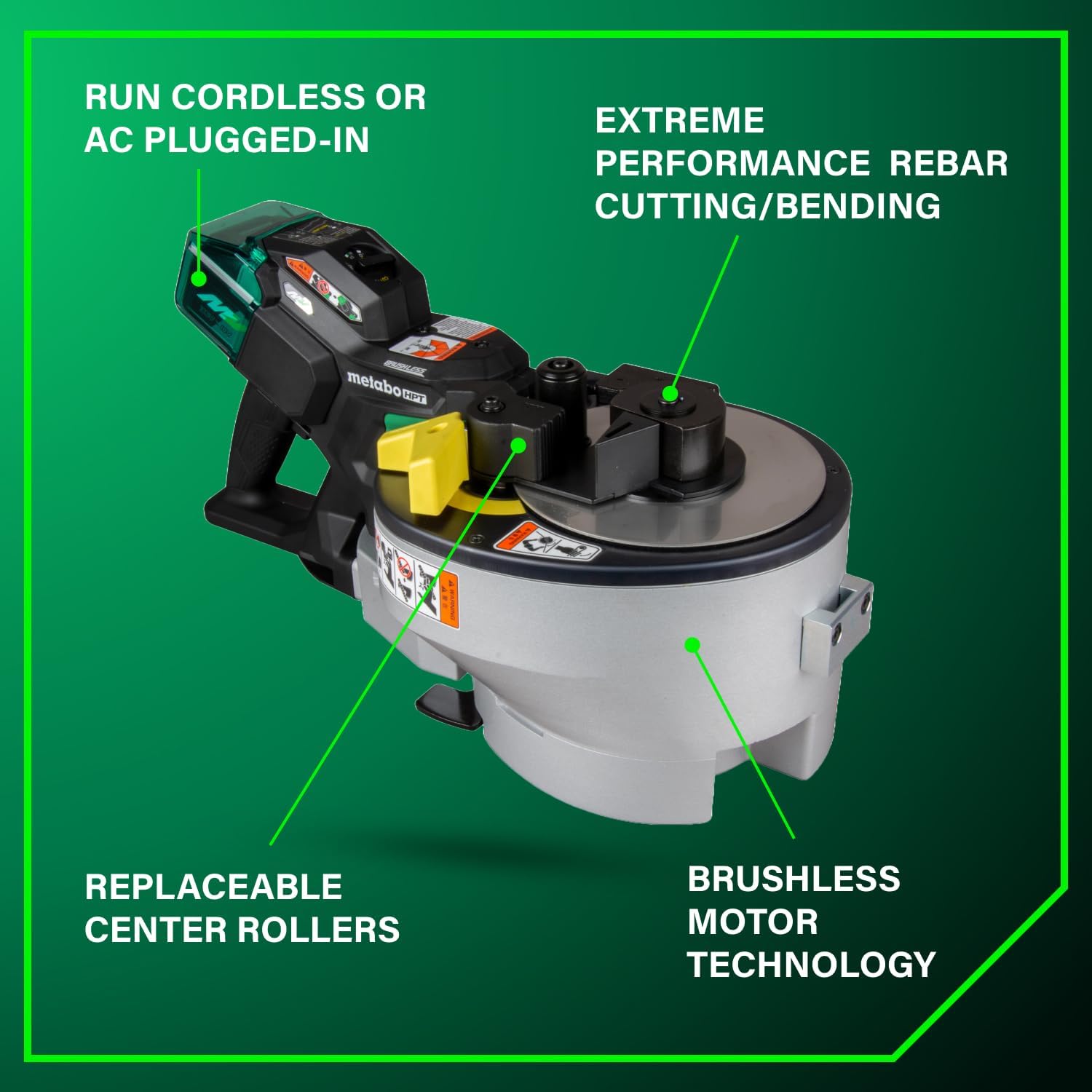 Metabo HPT 36V MultiVolt Portable Rebar Bender/Cutter, Dual Power Source Technology, Fast Cuts, Powerful Bends, Brushless Motor, Includes 2x 4.0Ah Metabo Batteries and Rapid Charger, VB3616DA