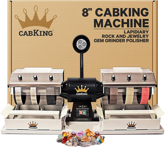 CabKing Cabbing Machine Lapidary Equipment - Gem Stone Grinder, Jewelry Stone Polisher - Includes Diamond Wheels, LED Lamp, Water System & Accessories - 8" Jewelry Polishing Machine - CABKING-8V1