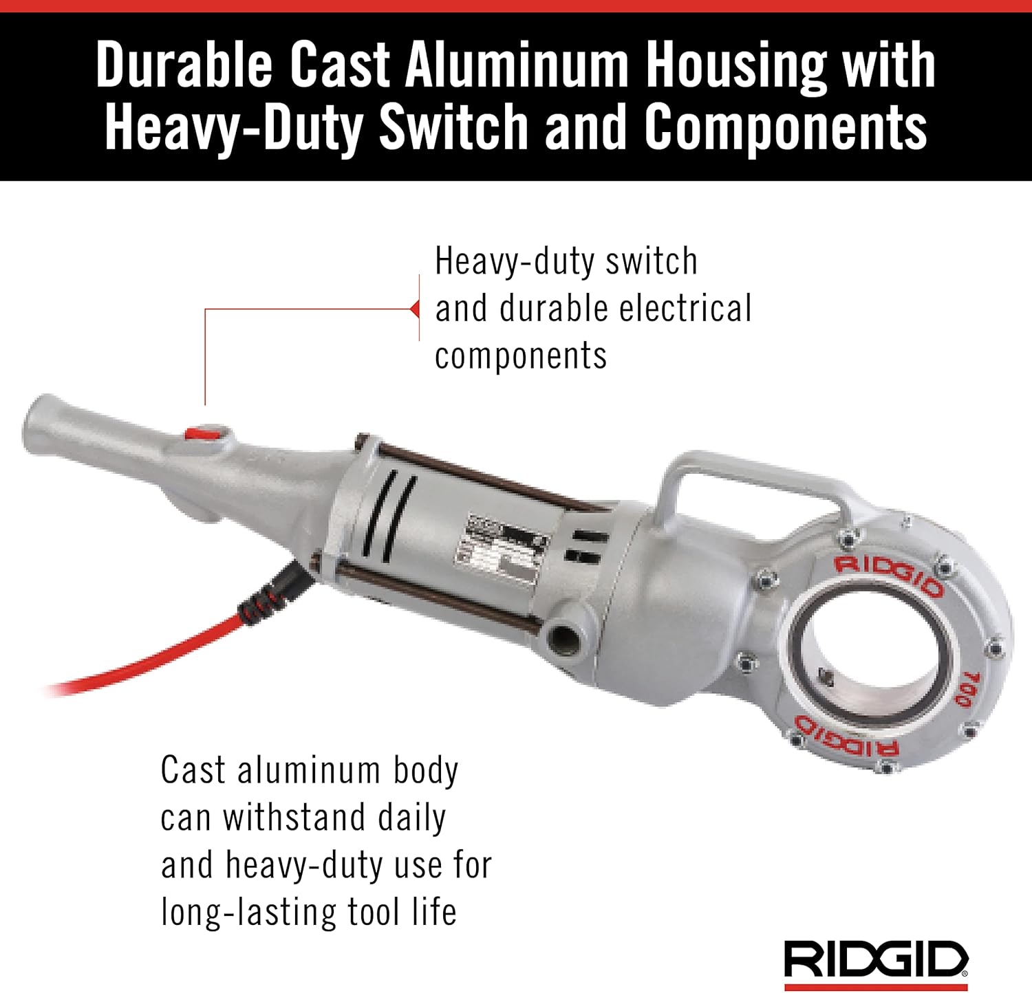 RIDGID 41935 Model 700 Hand-Held 120-Volt Power Drive Pipe Threader, Compatible with RIDGID 12-R, 00-R, 00-RB, and 11-R Die Heads, Silver