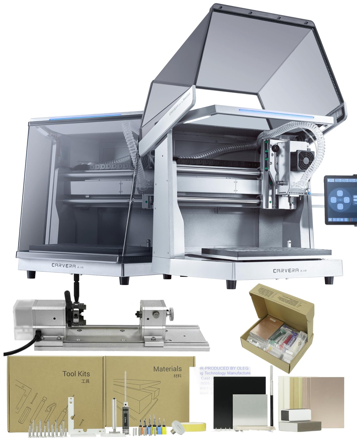 Carvera Air Desktop CNC Machine with 4th Axis, Compact Enclosed Mini CNC Router, Quick Tool Changer, Closed-Loop Control, Beginner-Friendly CAM Software for Milling, Cutting, Engraving, DIY, Crafts