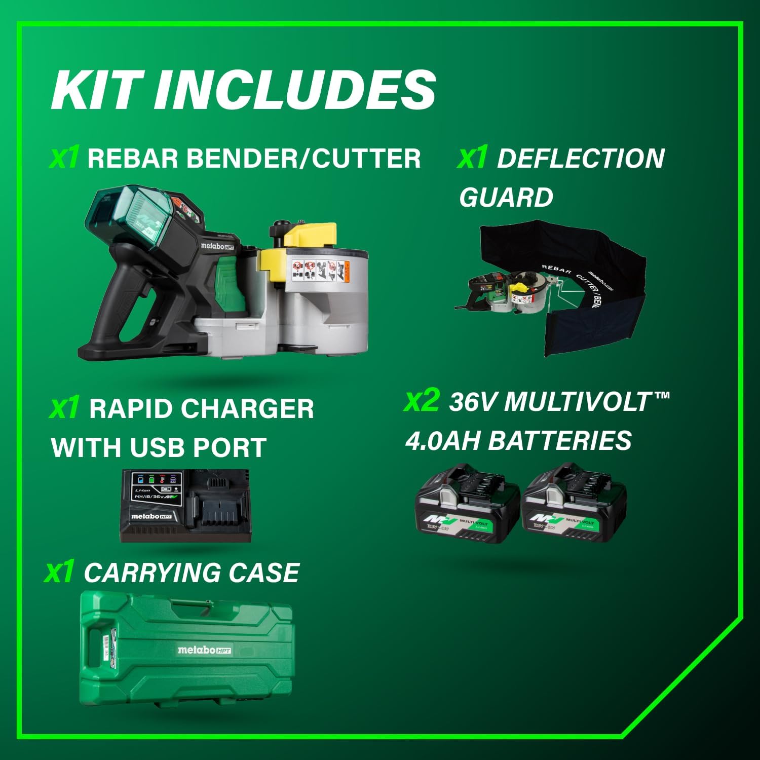 Metabo HPT 36V MultiVolt Portable Rebar Bender/Cutter, Dual Power Source Technology, Fast Cuts, Powerful Bends, Brushless Motor, Includes 2x 4.0Ah Metabo Batteries and Rapid Charger, VB3616DA