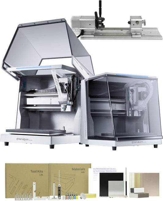 Carvera Air Desktop CNC Machine with 4th Axis, Compact Enclosed Mini CNC Router, Quick Tool Changer, Closed-Loop Control, Beginner-Friendly CAM Software for Milling, Cutting, Engraving, DIY, Crafts