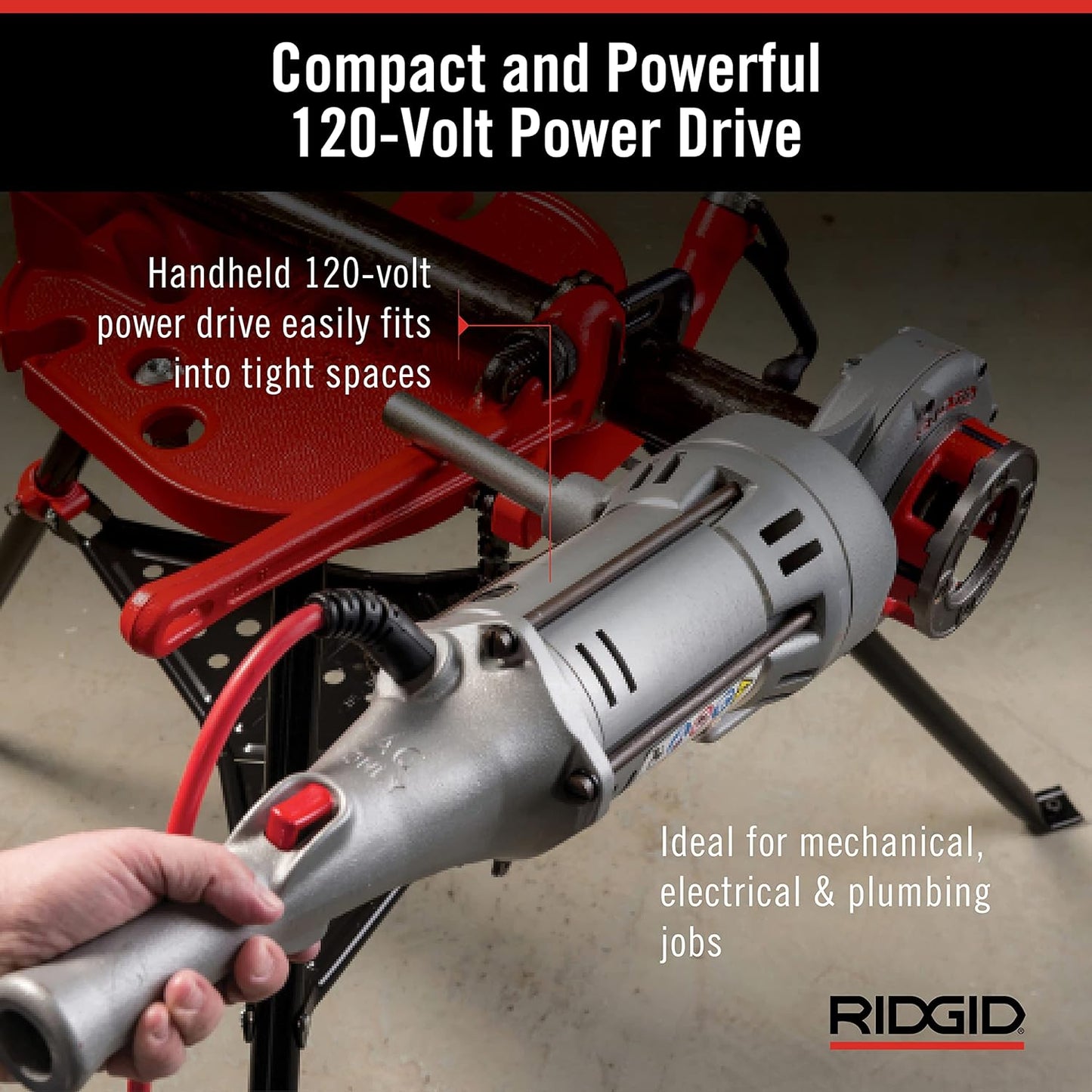 RIDGID 41935 Model 700 Hand-Held 120-Volt Power Drive Pipe Threader, Compatible with RIDGID 12-R, 00-R, 00-RB, and 11-R Die Heads, Silver