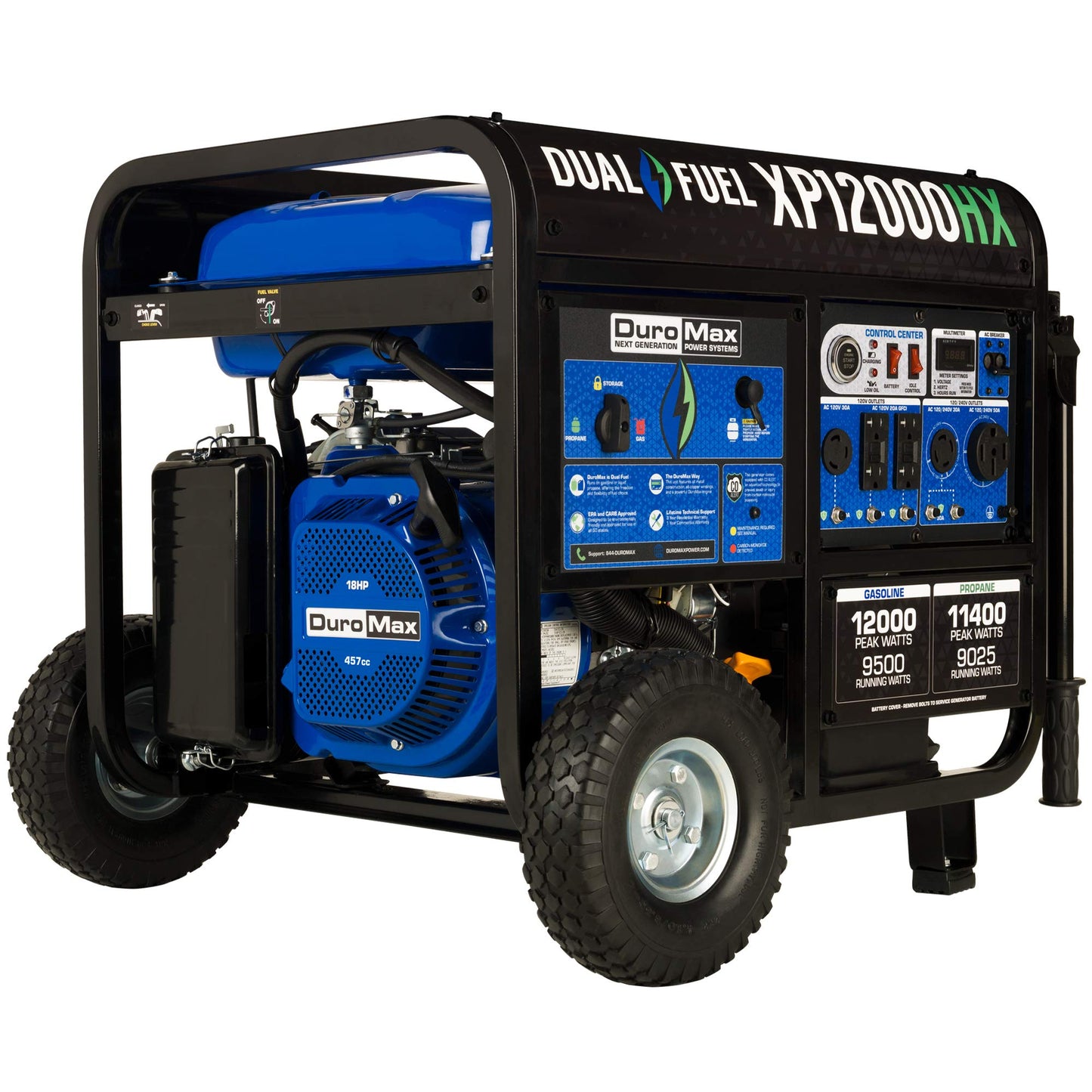 DuroMax XP15000HXT 15,000 Watt Tri Fuel Portable Home Power Backup HXT Generator w/CO Alert