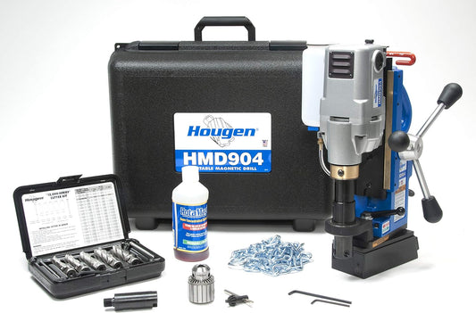 Hougen HMD904S 115-Volt Swivel Base Magnetic Drill Fabricator's Kit with Integrated Coolant Bottle Plus 1/2" Drill Chuck, Adapter, and 12002 Rotabroach Cutter Kit