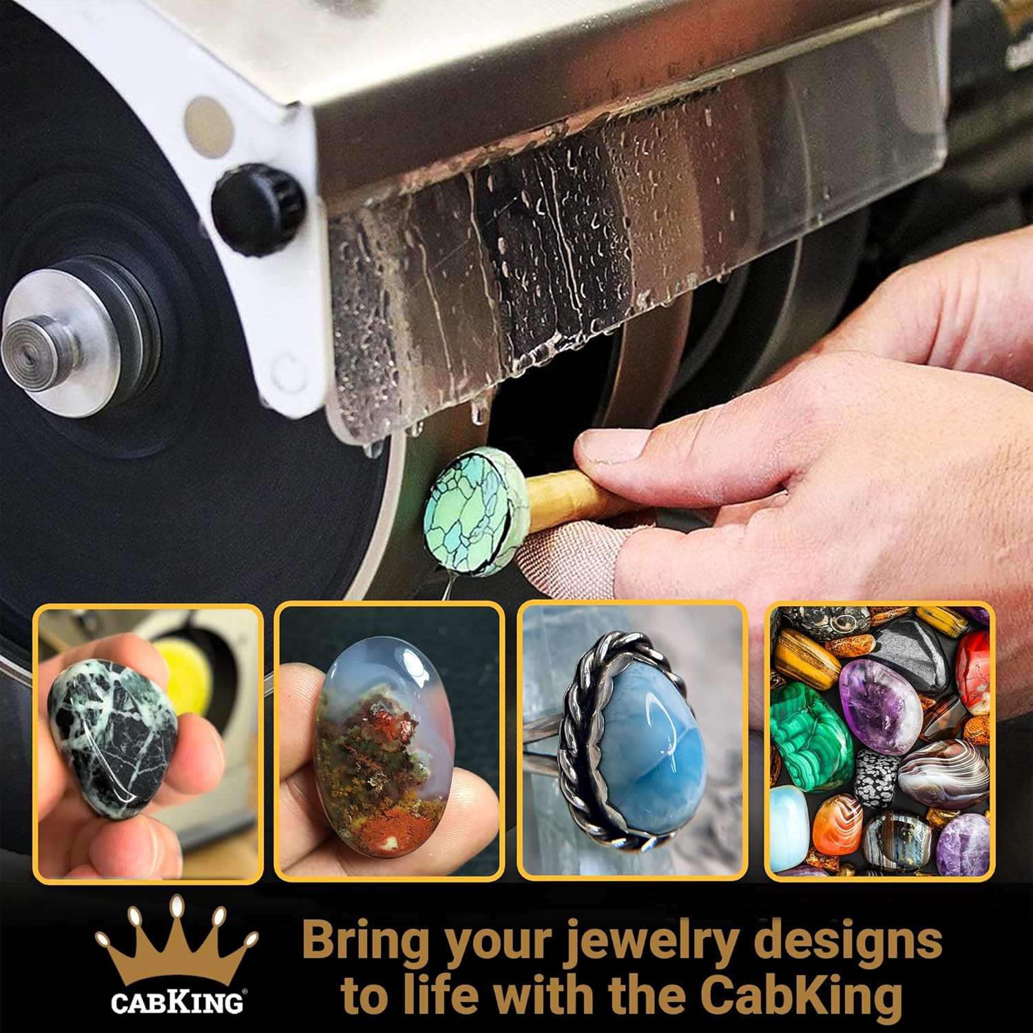 CabKing Cabbing Machine Lapidary Equipment - Gem Stone Grinder, Jewelry Stone Polisher - Includes Diamond Wheels, LED Lamp, Water System & Accessories - 8" Jewelry Polishing Machine - CABKING-8V1