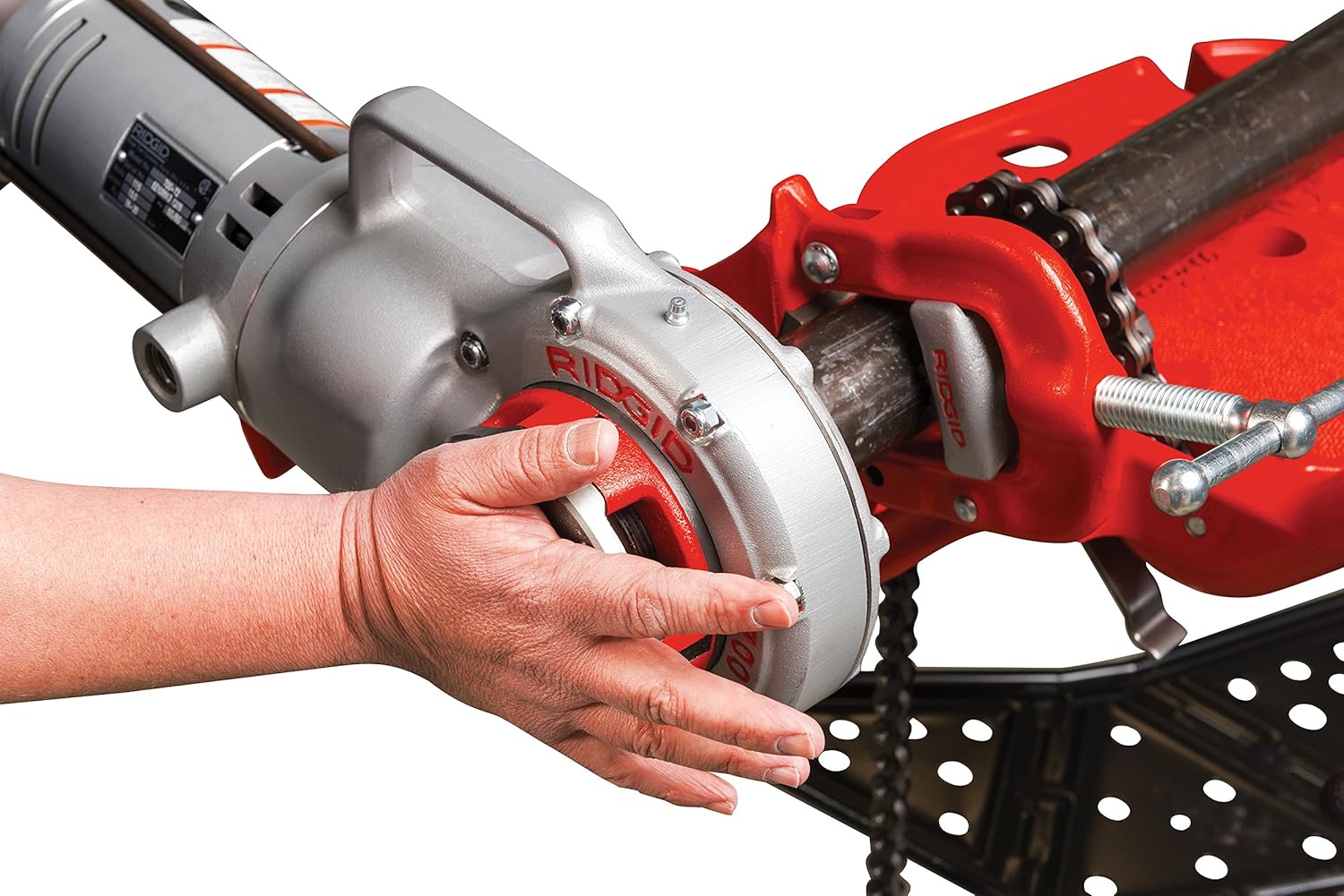 RIDGID 41935 Model 700 Hand-Held 120-Volt Power Drive Pipe Threader, Compatible with RIDGID 12-R, 00-R, 00-RB, and 11-R Die Heads, Silver