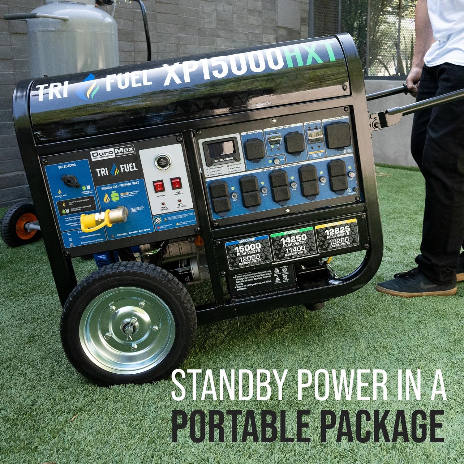 DuroMax XP15000HXT 15,000 Watt Tri Fuel Portable Home Power Backup HXT Generator w/CO Alert
