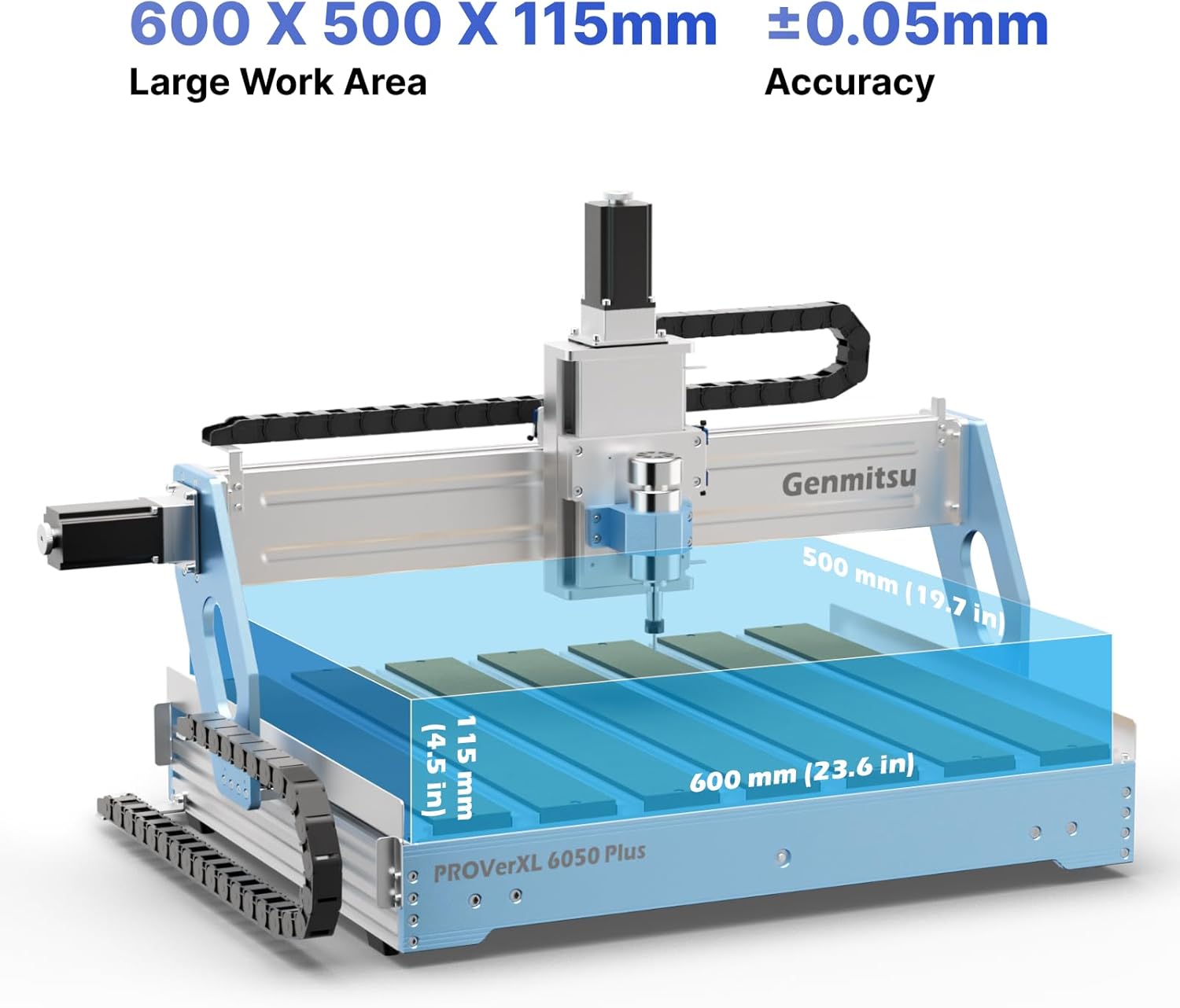 Genmitsu CNC Machine PROVerXL 6050 Plus for Metal Wood Acrylic MDF Carving, GRBL Control, 3 Axis Milling CNC Router Machine, Hybrid Table, Working Area 600 x 500 x 115mm (23.62" x 19.69" x 4.53")