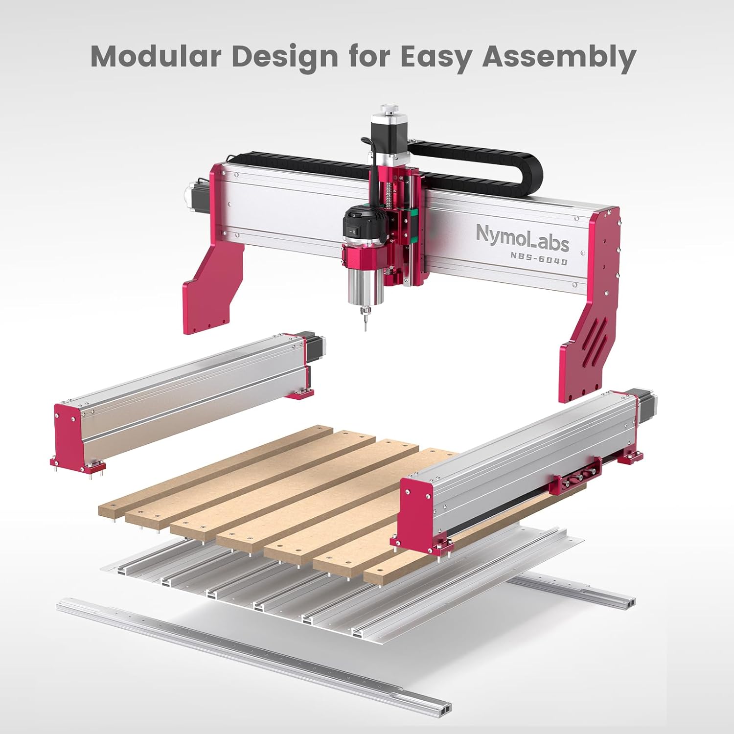 NBS-6040 CNC Router Machine with Custom-Made 710W 7000-30000 RPM Trim Router Spindle & ER-11 Collet, Linear Rails & Ball Screws on 3-axis, Engraving for Wood Acrylic Aluminum