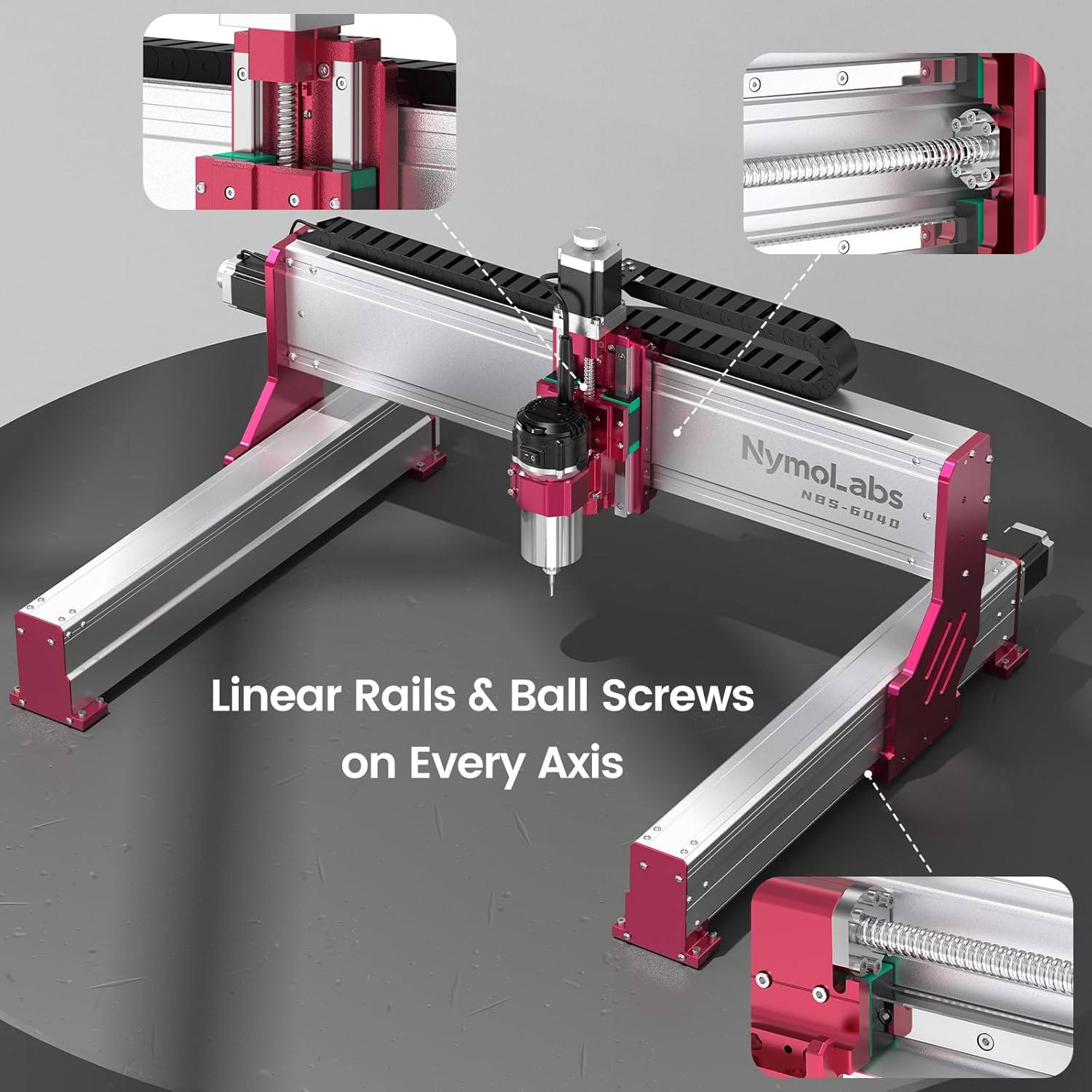 NBS-6040 CNC Router Machine with Custom-Made 710W 7000-30000 RPM Trim Router Spindle & ER-11 Collet, Linear Rails & Ball Screws on 3-axis, Engraving for Wood Acrylic Aluminum