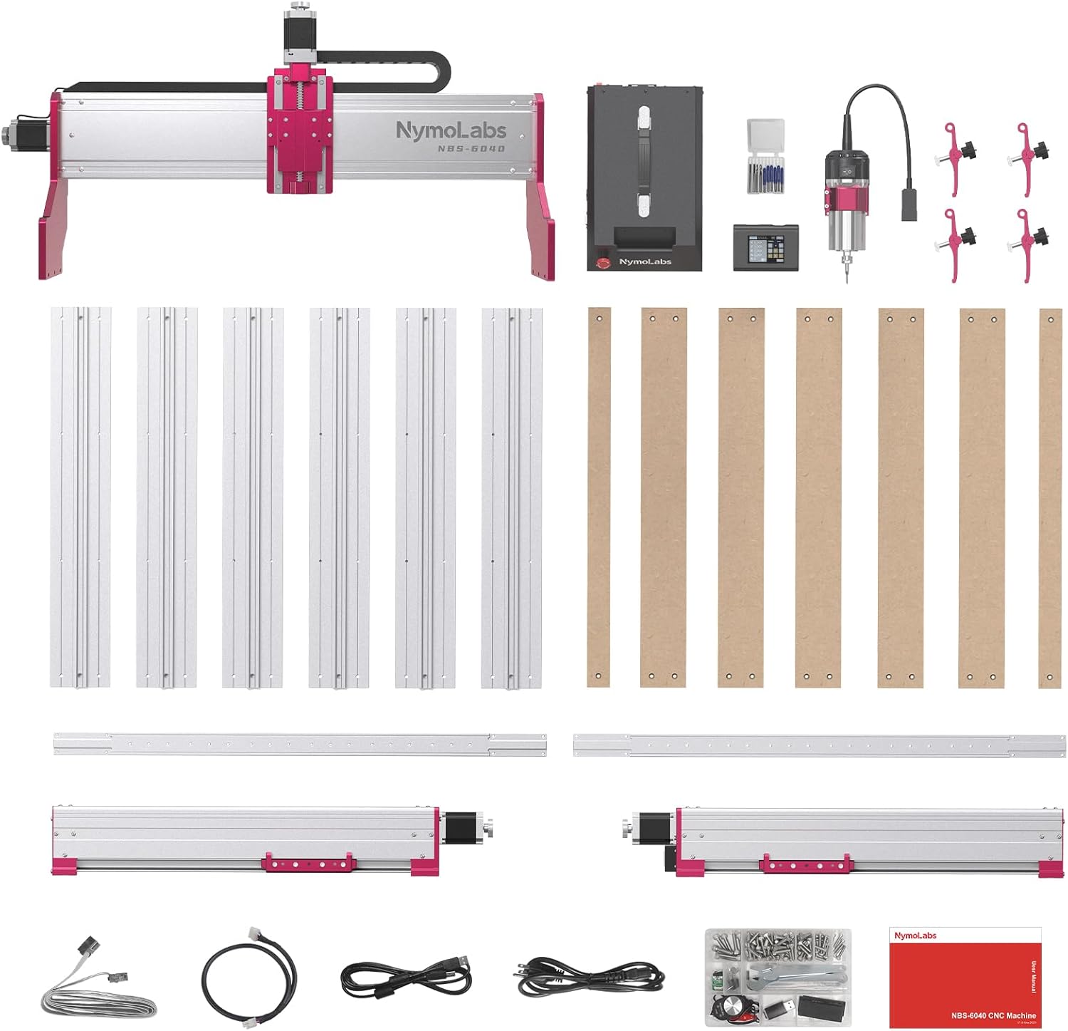 NBS-6040 CNC Router Machine with Custom-Made 710W 7000-30000 RPM Trim Router Spindle & ER-11 Collet, Linear Rails & Ball Screws on 3-axis, Engraving for Wood Acrylic Aluminum