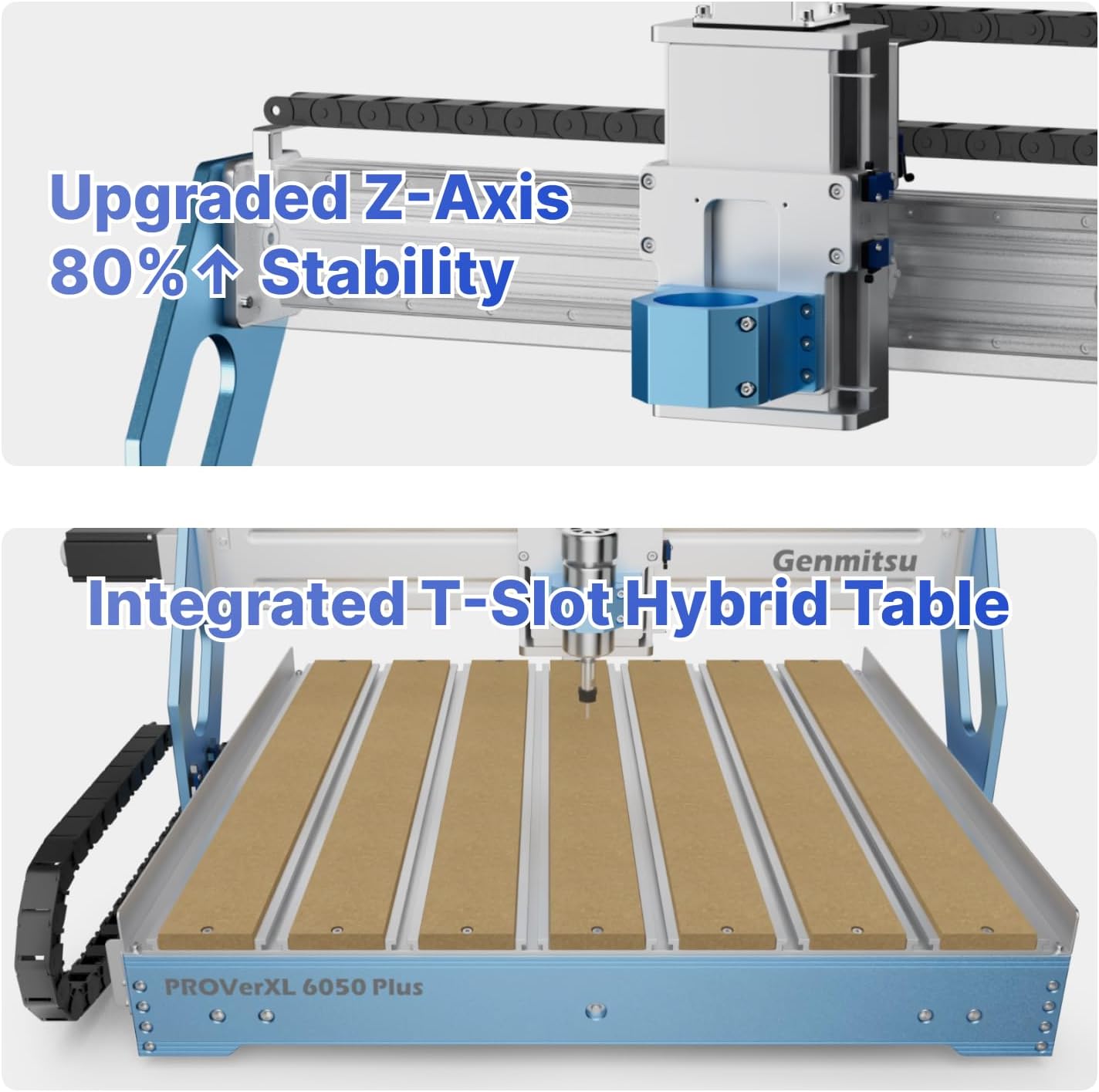 Genmitsu CNC Machine PROVerXL 6050 Plus for Metal Wood Acrylic MDF Carving, GRBL Control, 3 Axis Milling CNC Router Machine, Hybrid Table, Working Area 600 x 500 x 115mm (23.62" x 19.69" x 4.53")