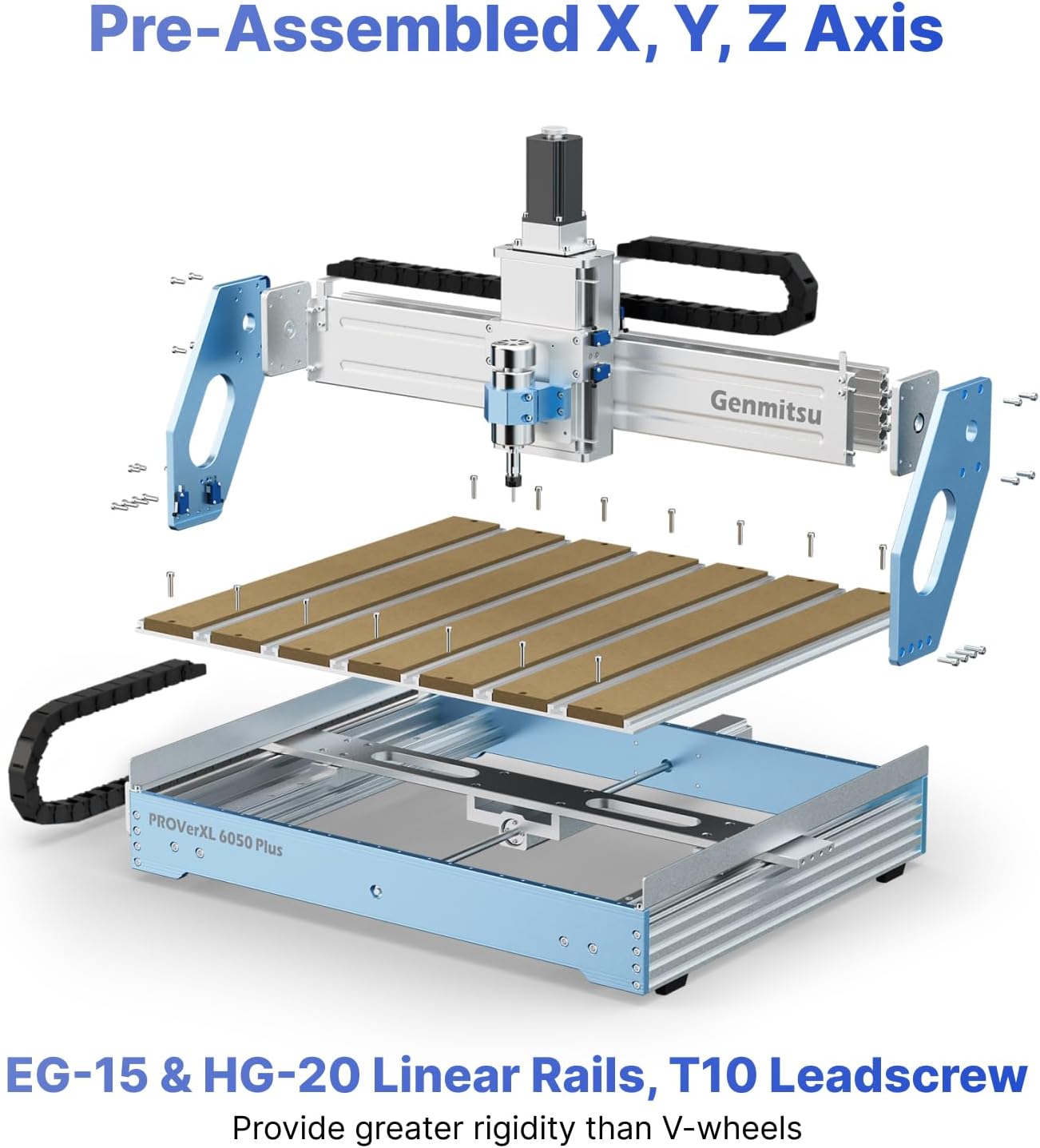 Genmitsu CNC Machine PROVerXL 6050 Plus for Metal Wood Acrylic MDF Carving, GRBL Control, 3 Axis Milling CNC Router Machine, Hybrid Table, Working Area 600 x 500 x 115mm (23.62" x 19.69" x 4.53")