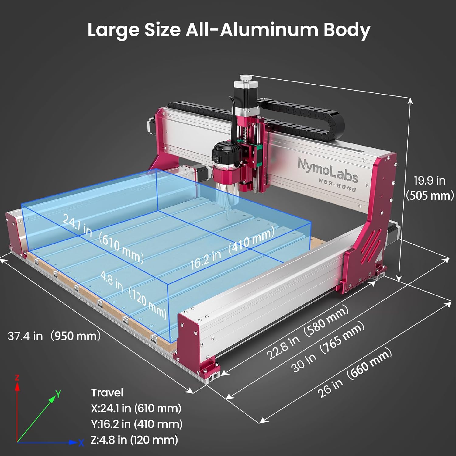 NBS-6040 CNC Router Machine with Custom-Made 710W 7000-30000 RPM Trim Router Spindle & ER-11 Collet, Linear Rails & Ball Screws on 3-axis, Engraving for Wood Acrylic Aluminum