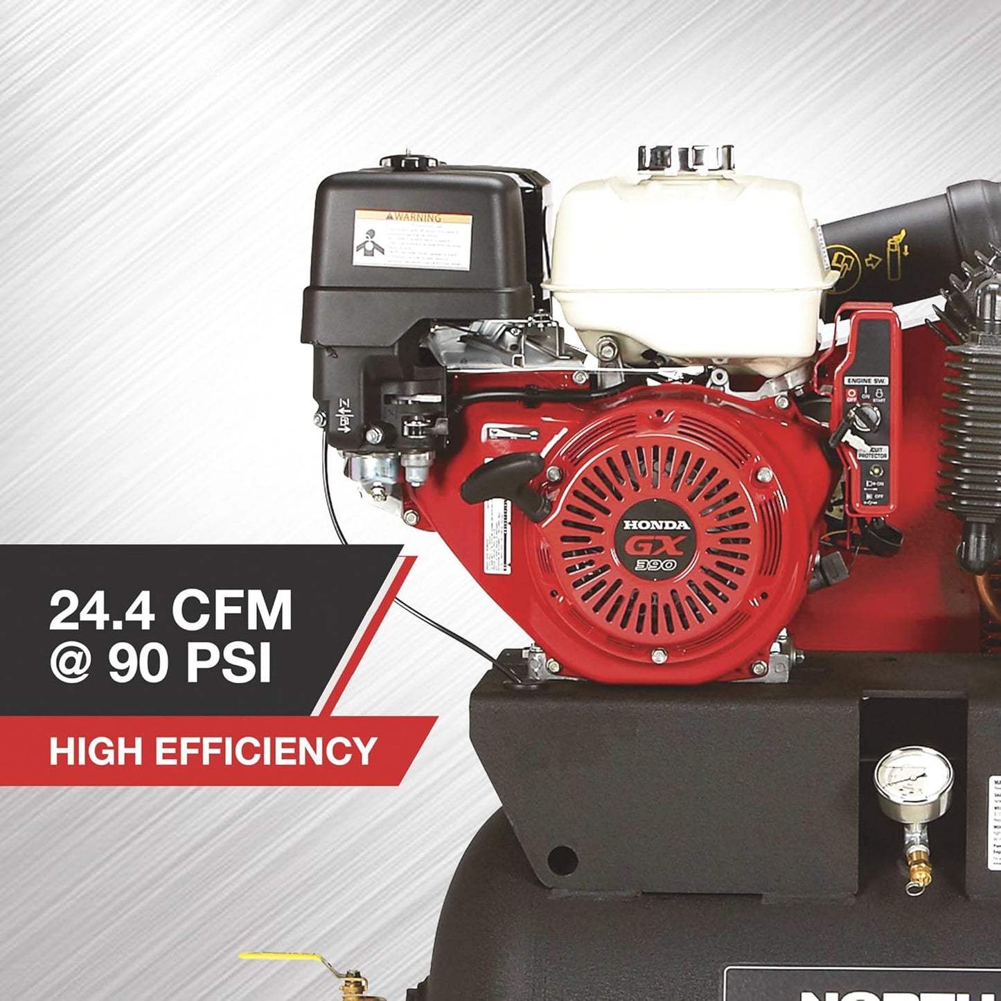 NorthStar Portable Gas Powered Air Compressor - Honda GX390 OHV Engine, 30-Gallon Horizontal Tank, 24.4 CFM at 90 PSI