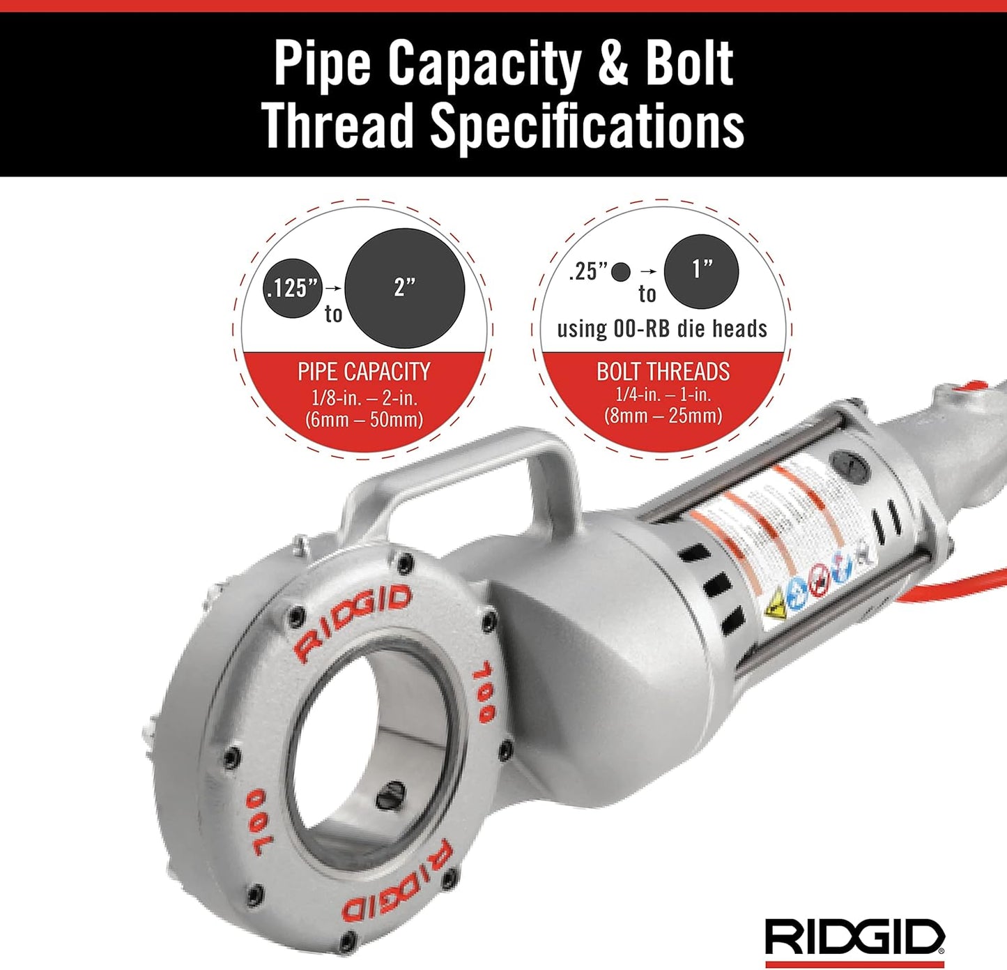 RIDGID 41935 Model 700 Hand-Held 120-Volt Power Drive Pipe Threader, Compatible with RIDGID 12-R, 00-R, 00-RB, and 11-R Die Heads, Silver